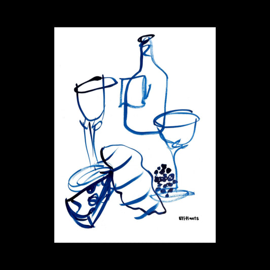 Blue Ink Wine and Cheese Poster